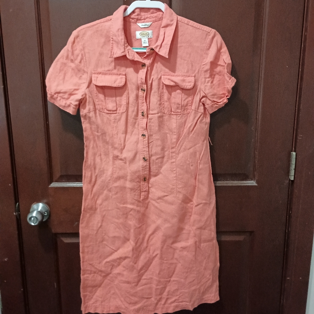 Talbots 100% Irish linen salmon colored dress size 10P